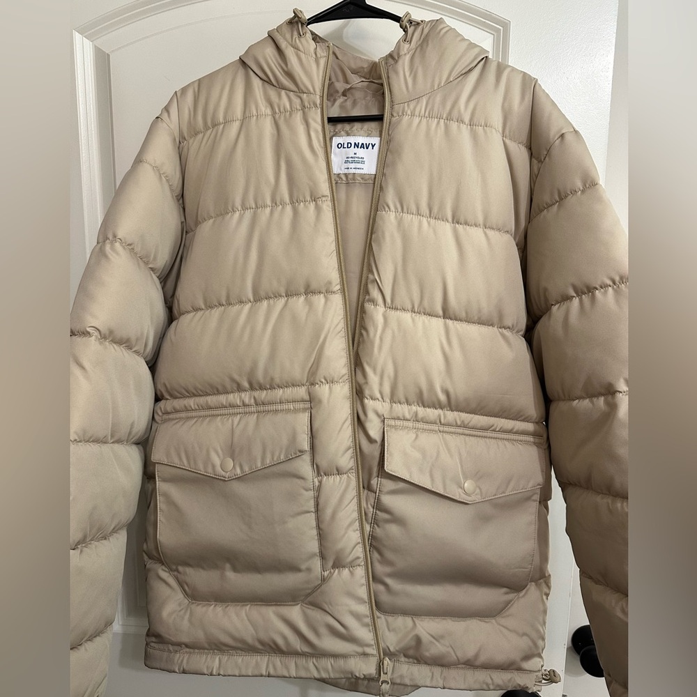 Hooded Quilted Puffer Jacket, Old Navy, Cream, M